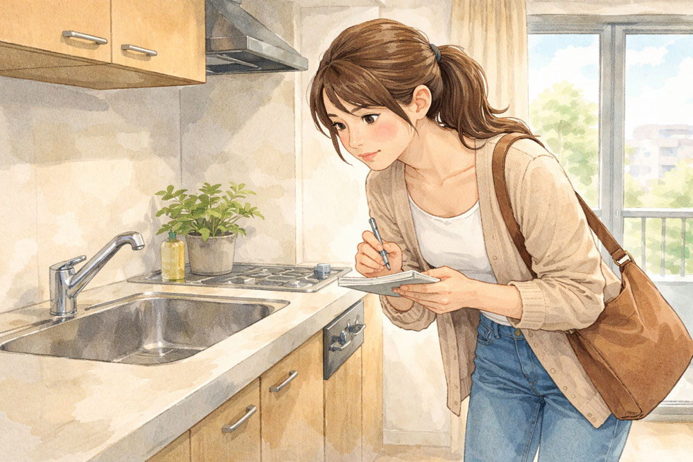 賃貸内見で部屋の雰囲気を確認している様子