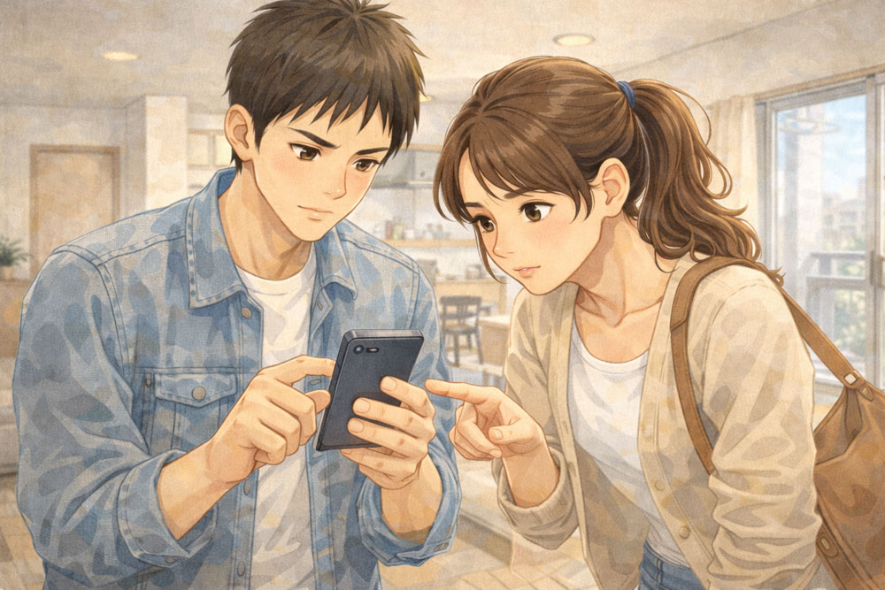 賃貸内見でスマホで部屋を撮影している様子