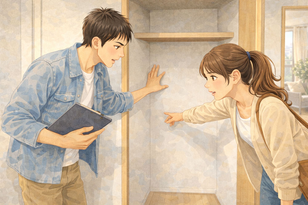 賃貸内見で収納の状態を確認している様子