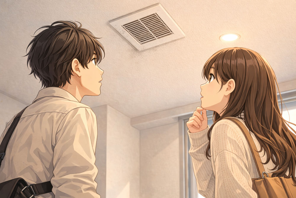 換気口を確認する内見シーン