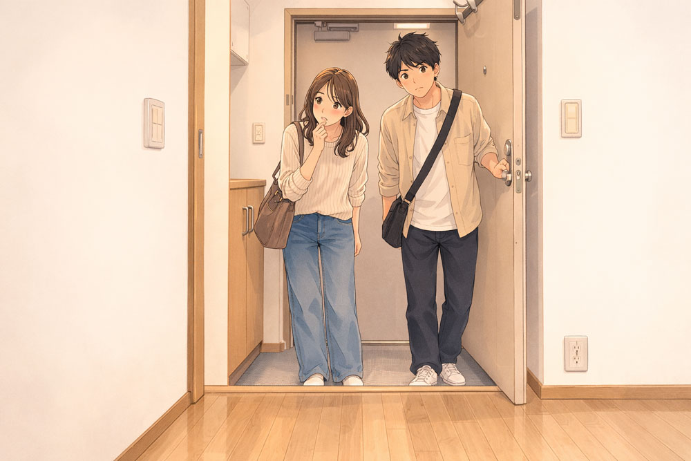 内見で部屋の臭いを確認するカップル